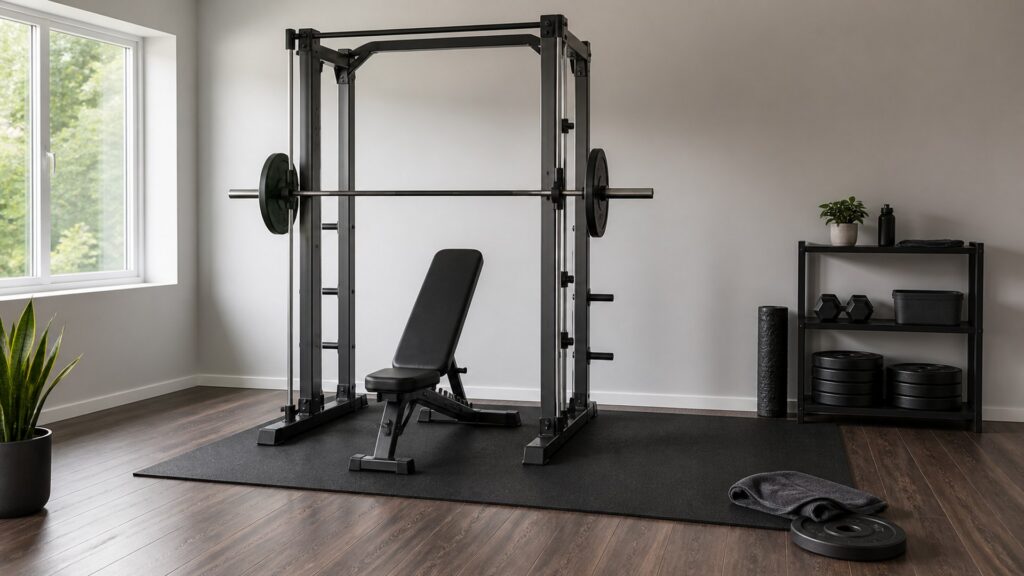 smith machines for small home gyms arranged in a practical buyer guide scene
