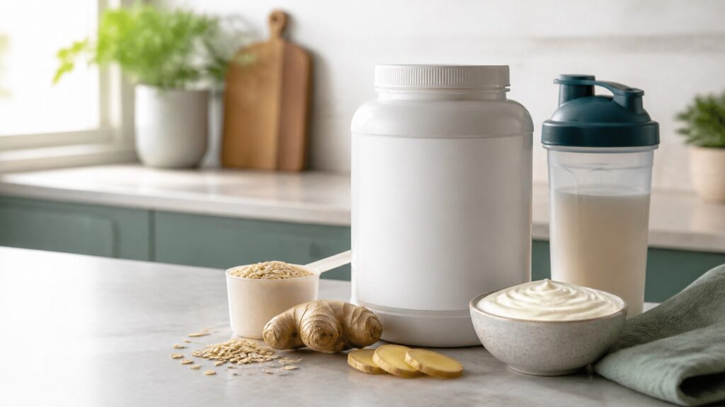 Unbranded sports nutrition supplements products arranged for a careful buying comparison