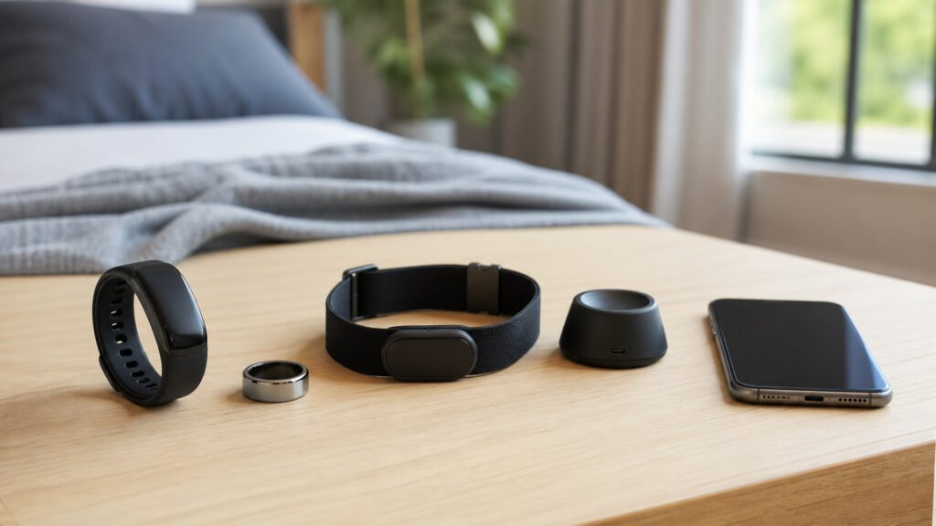 Unbranded stress tracking wearables products arranged for a careful buying comparison