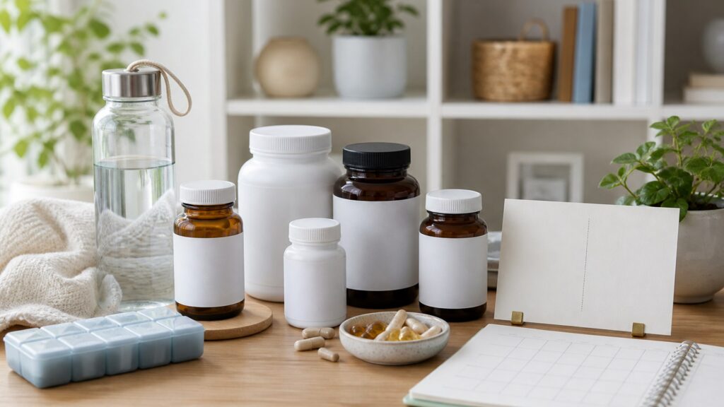 Unbranded supplements products arranged for a careful buying comparison