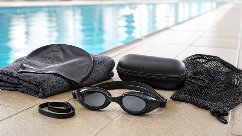 swim goggles for frequent practice arranged in a practical buyer guide scene