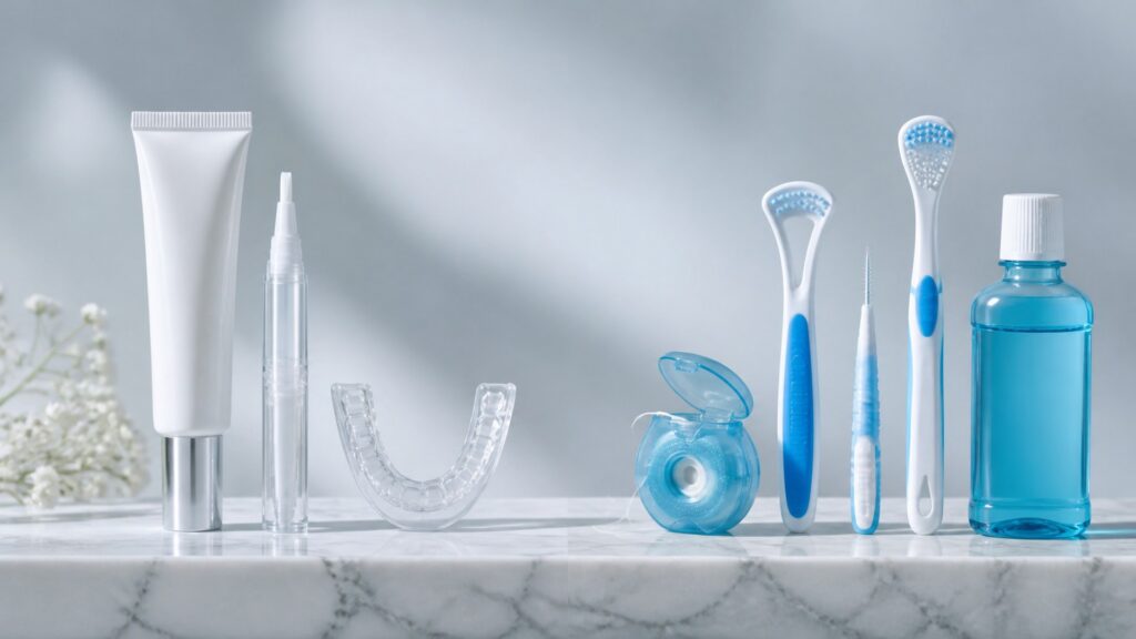 Unbranded editorial arrangement illustrating How to Choose Teeth Whitening for Fresh Breath