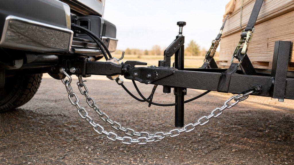 trailer safety chains shopping setup for cargo security and storage with practical vehicle-focused details