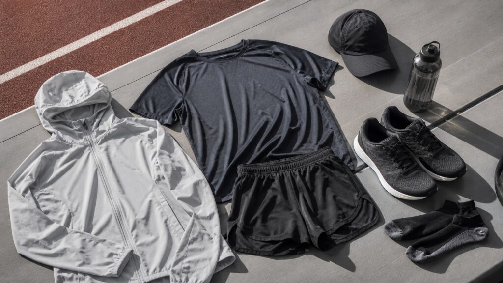 training clothing for running workouts arranged in a practical buyer guide scene