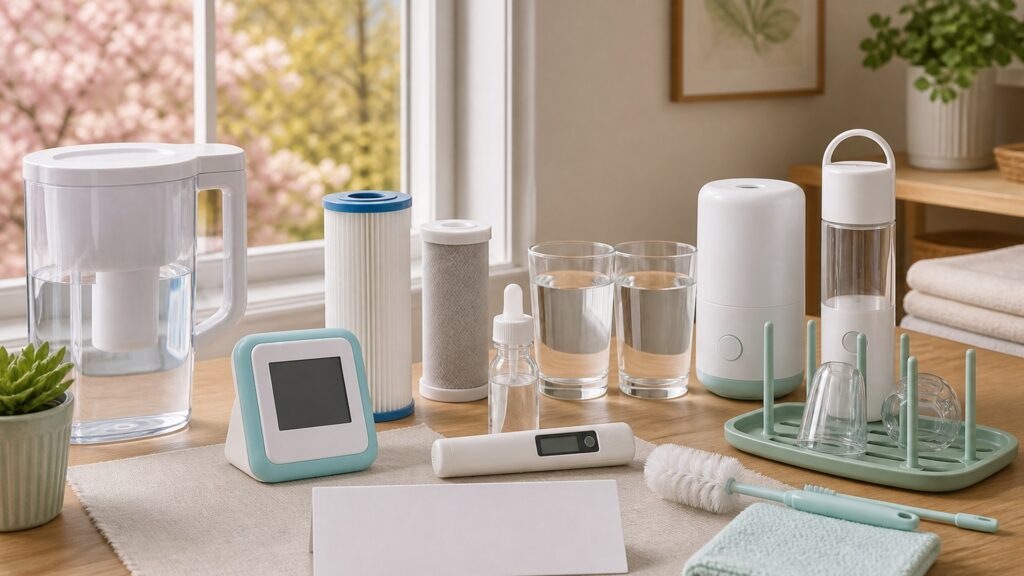 Unbranded water & hygiene health devices products arranged for a careful buying comparison