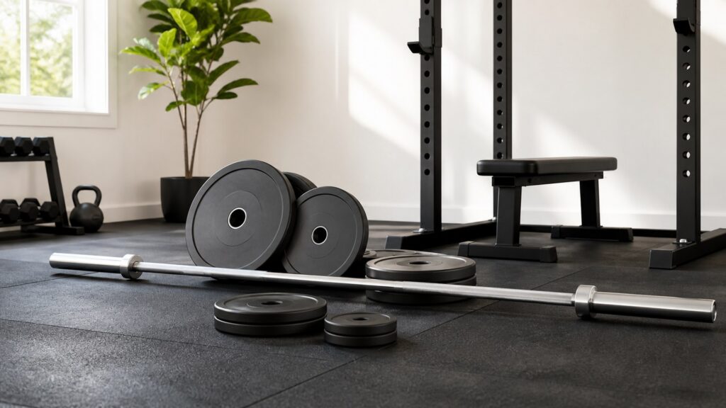 weight plates for beginner lifters arranged in a practical buyer guide scene