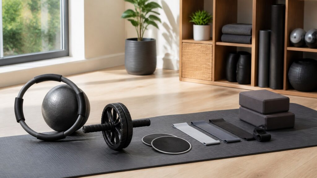yoga and Pilates equipment for core strength arranged in a practical buyer guide scene