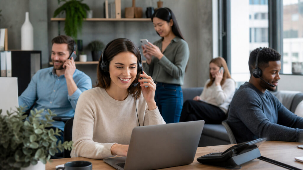 Editorial business scene illustrating virtual phone systems work