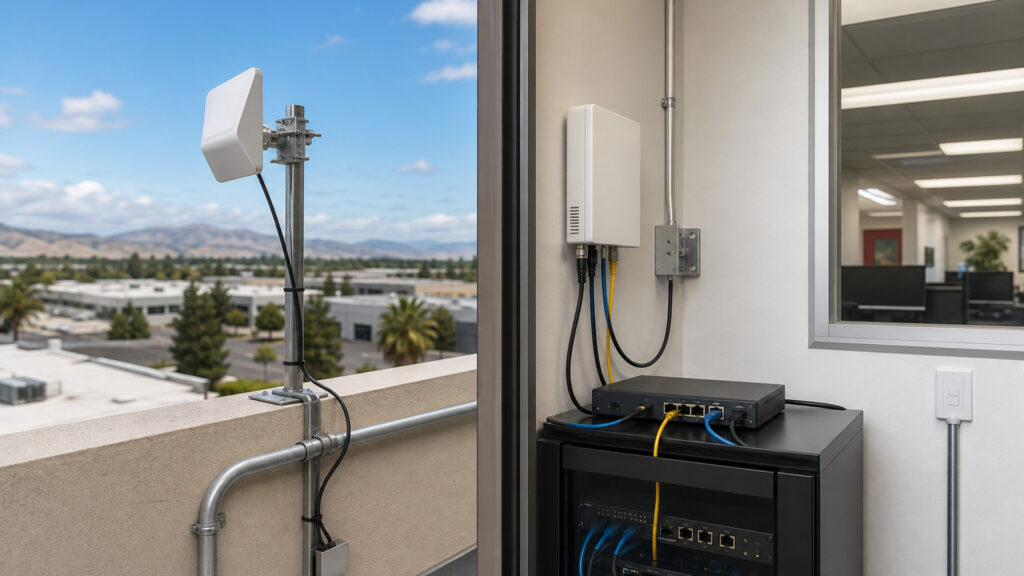 Editorial business scene illustrating wireless business internet