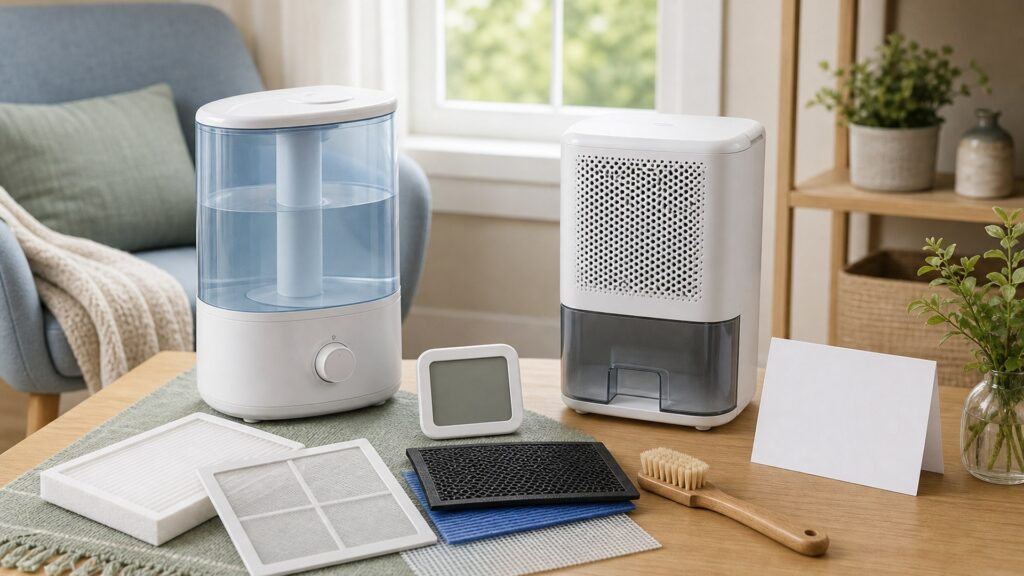 Unbranded humidity & allergen control products arranged for a careful buying comparison