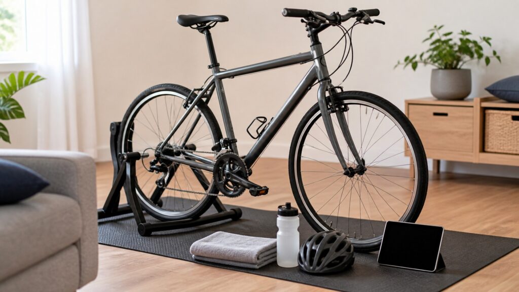 indoor bike trainers for beginner cyclists arranged in a practical buyer guide scene