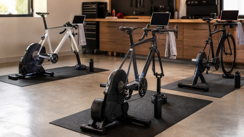 indoor bike trainers for group rides arranged in a practical buyer guide scene