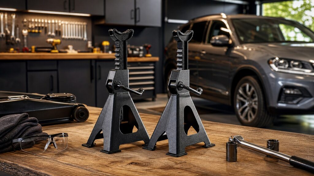 jack stands shopping setup for home garage workflows with practical vehicle-focused details