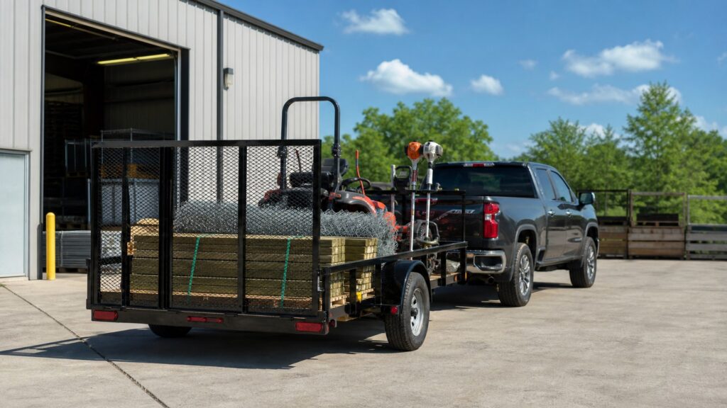 landscape utility trailers shopping setup for farm and jobsite use with practical vehicle-focused details