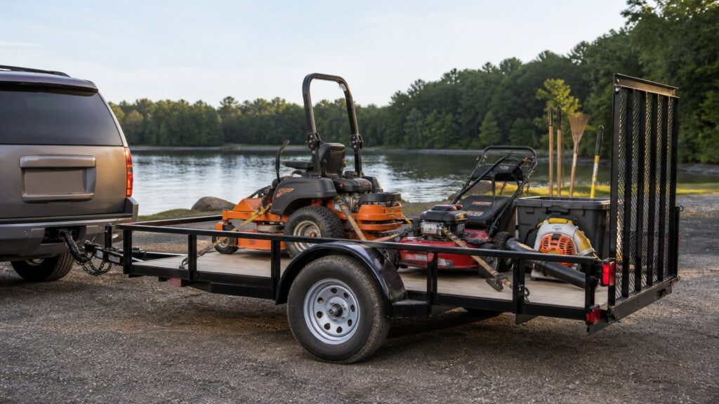 landscape utility trailers shopping setup for rv and boat towing with practical vehicle-focused details