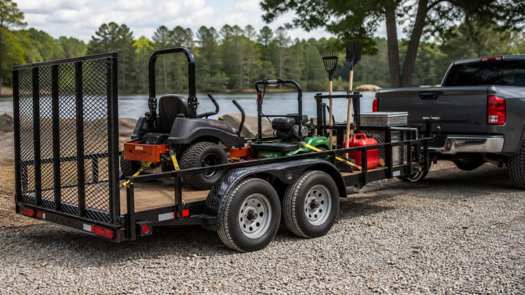 landscape utility trailers shopping setup for tow rating compatibility with practical vehicle-focused details