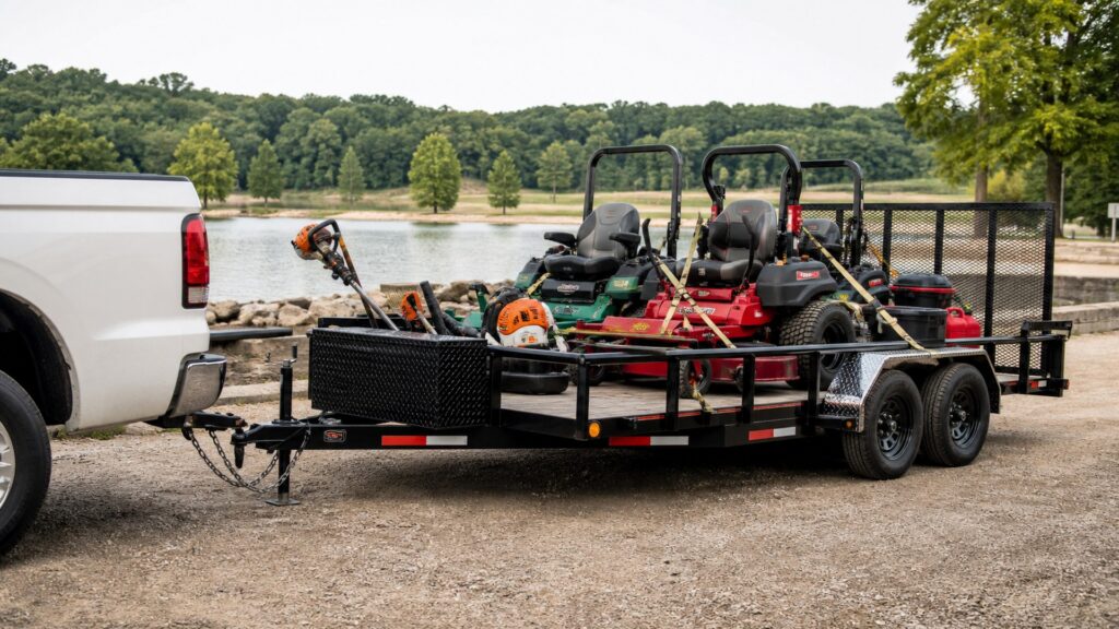 landscape utility trailers shopping setup for work truck hauling needs with practical vehicle-focused details