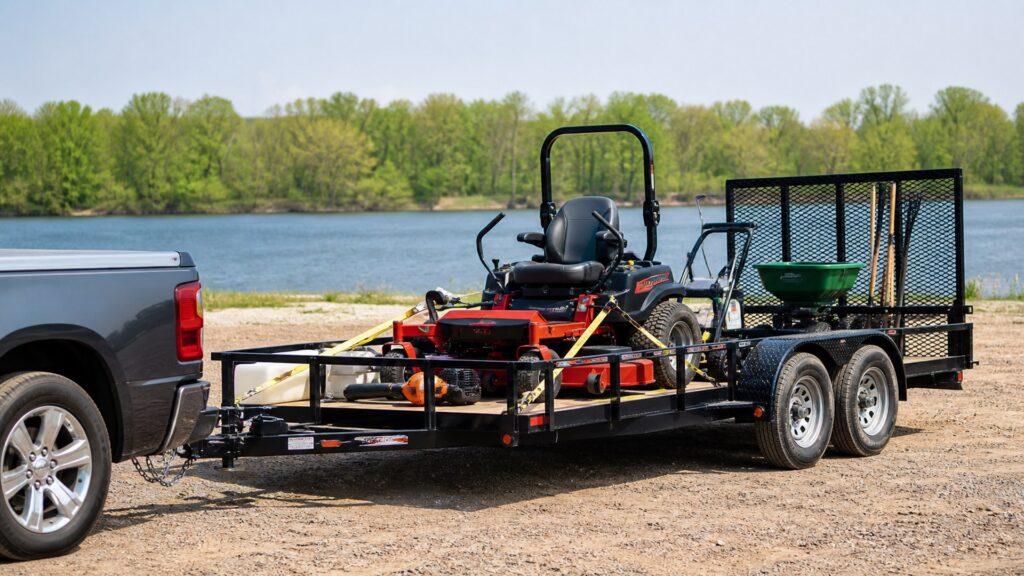 landscape utility trailers shopping setup for overall selection with practical vehicle-focused details