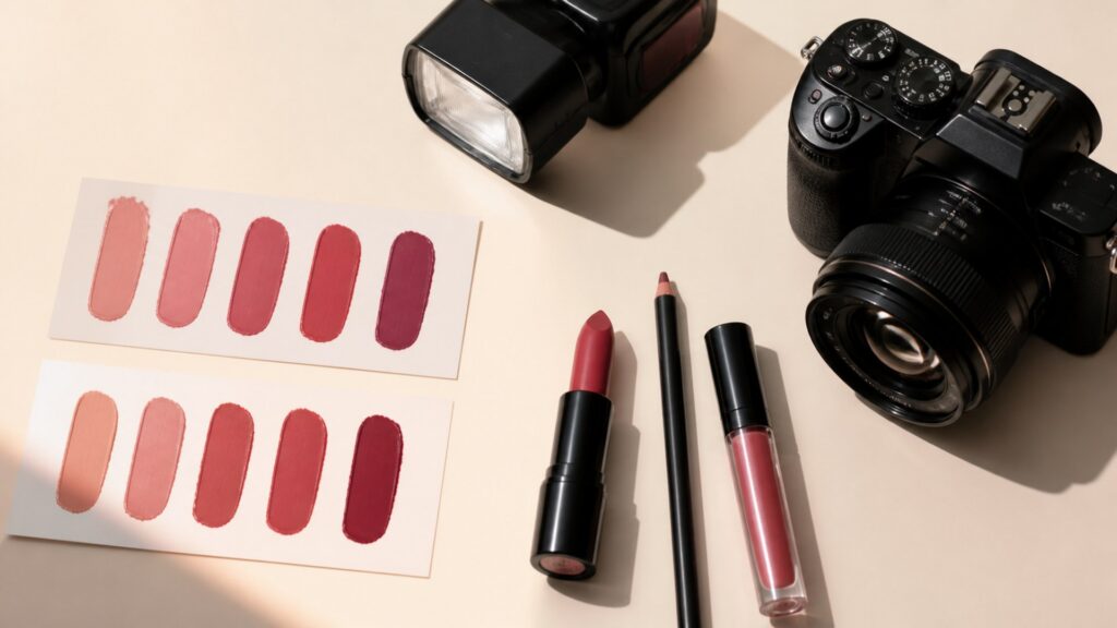 Unbranded editorial arrangement illustrating Lip Makeup Buying Guide for Photo-Ready Looks