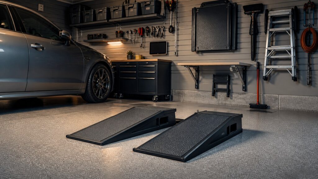 low profile ramps shopping setup for space-saving garage setups with practical vehicle-focused details
