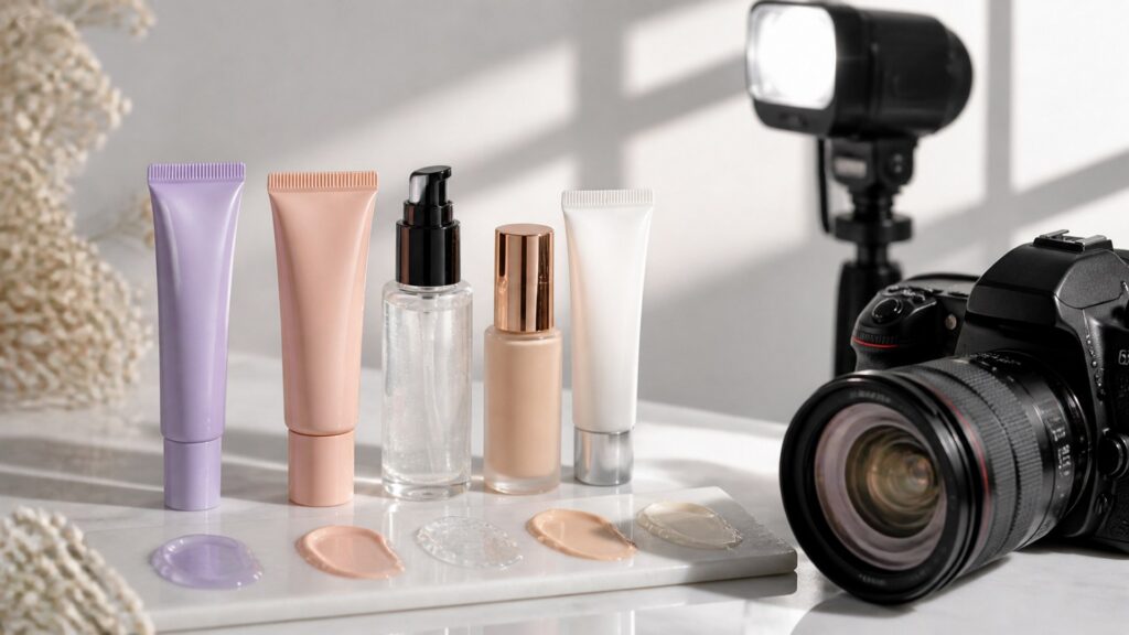 Unbranded editorial arrangement illustrating Makeup Primers Buying Guide for Photo-Ready Looks