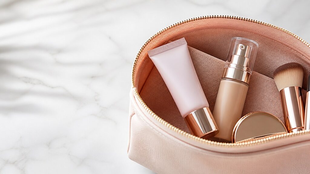 Unbranded editorial arrangement illustrating Makeup Primers Buying Guide for Travel Bags