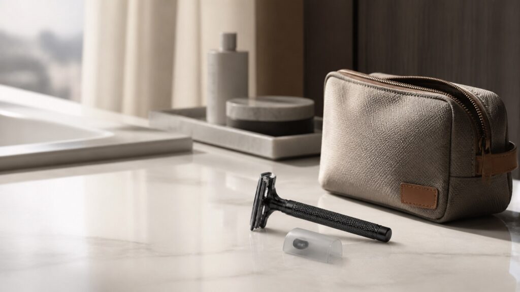 Unbranded manual razors arranged for a travel grooming buying guide