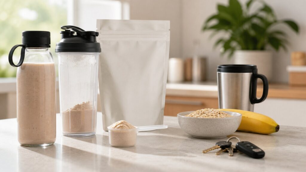 Unbranded meal replacement nutrition products arranged for a careful buying comparison