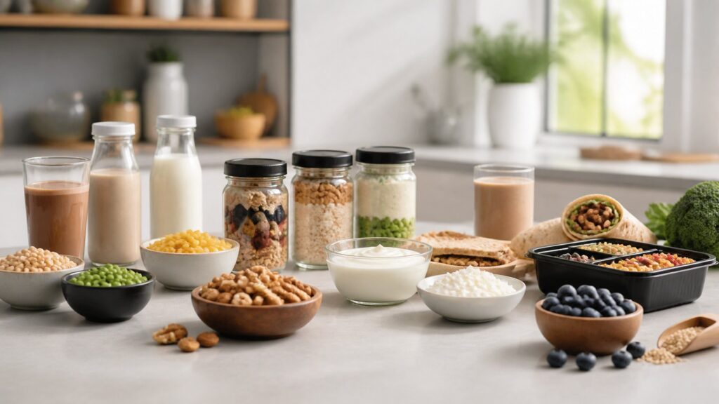 Unbranded meal replacement nutrition products arranged for a careful buying comparison