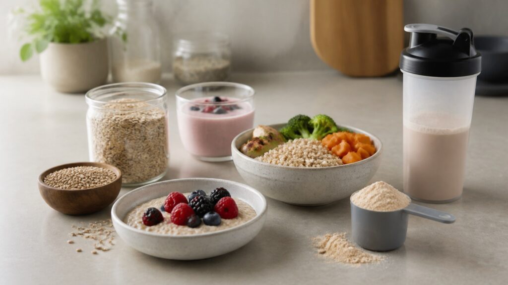 Unbranded meal replacement nutrition products arranged for a careful buying comparison