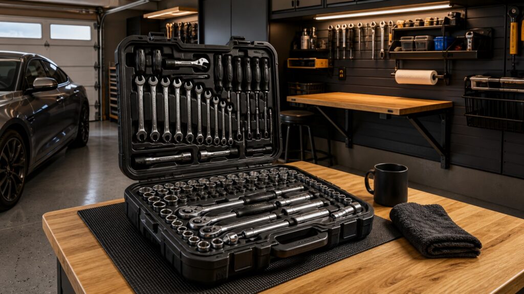 mechanics tool kits shopping setup for space-saving garage setups with practical vehicle-focused details