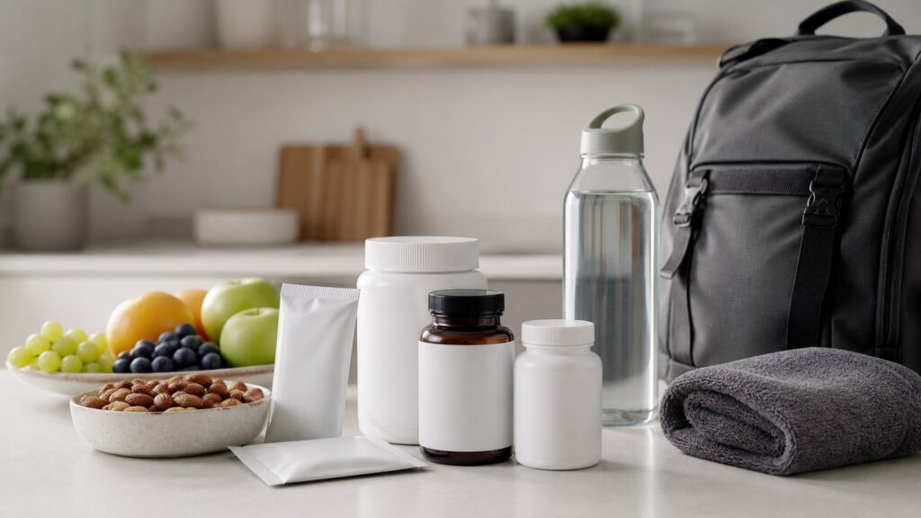 Unbranded men’s health supplements products arranged for a careful buying comparison
