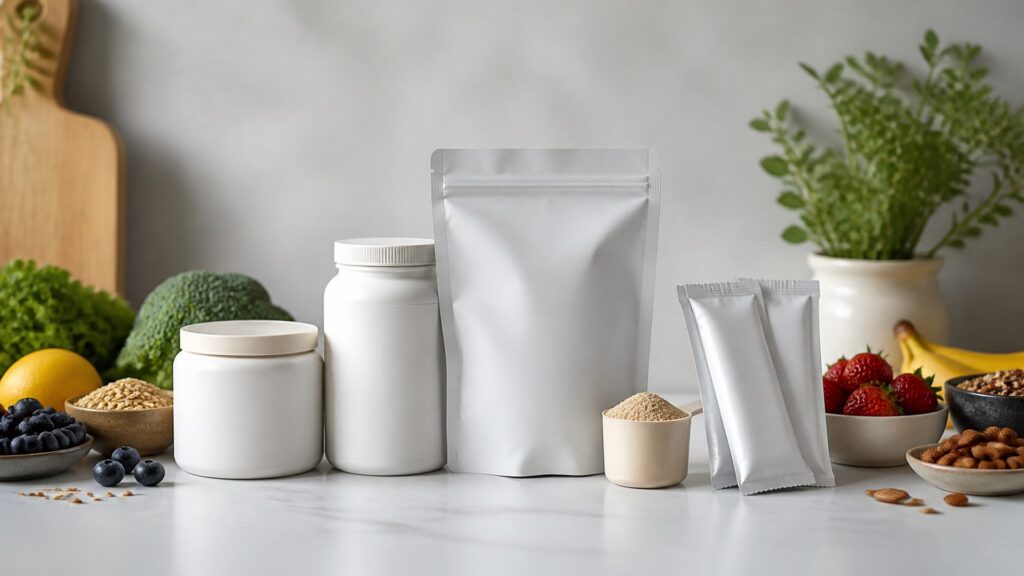 Unbranded men’s health supplements products arranged for a careful buying comparison