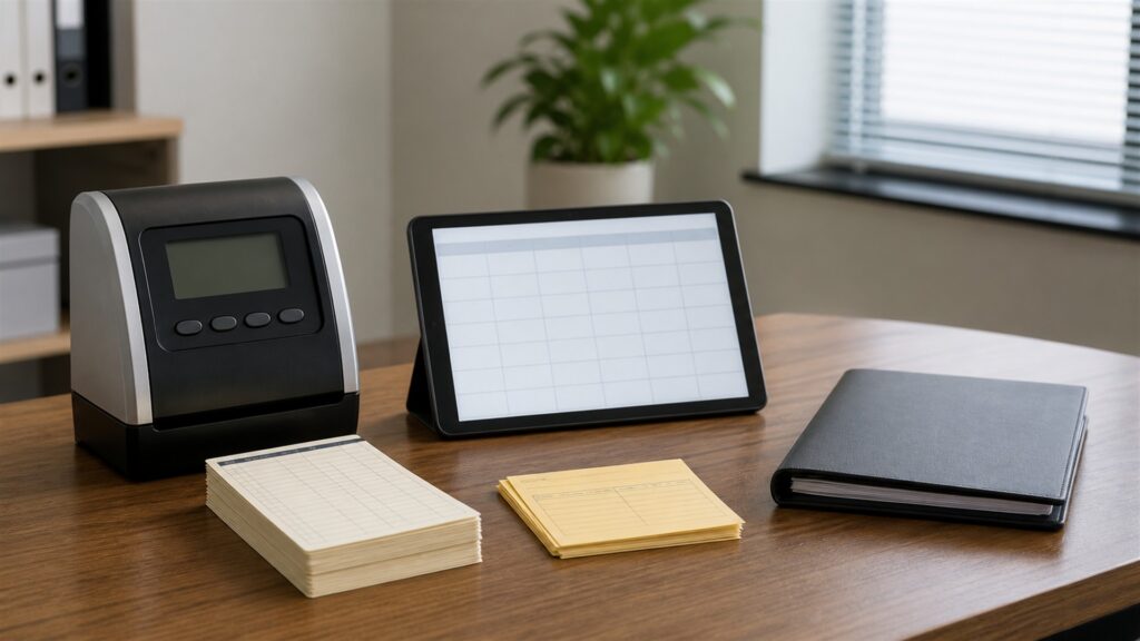 unbranded portable tablet checkout kit with card reader, compact receipt printer, charging dock, inventory scanner, and blank sales screen for a general selection buying decision