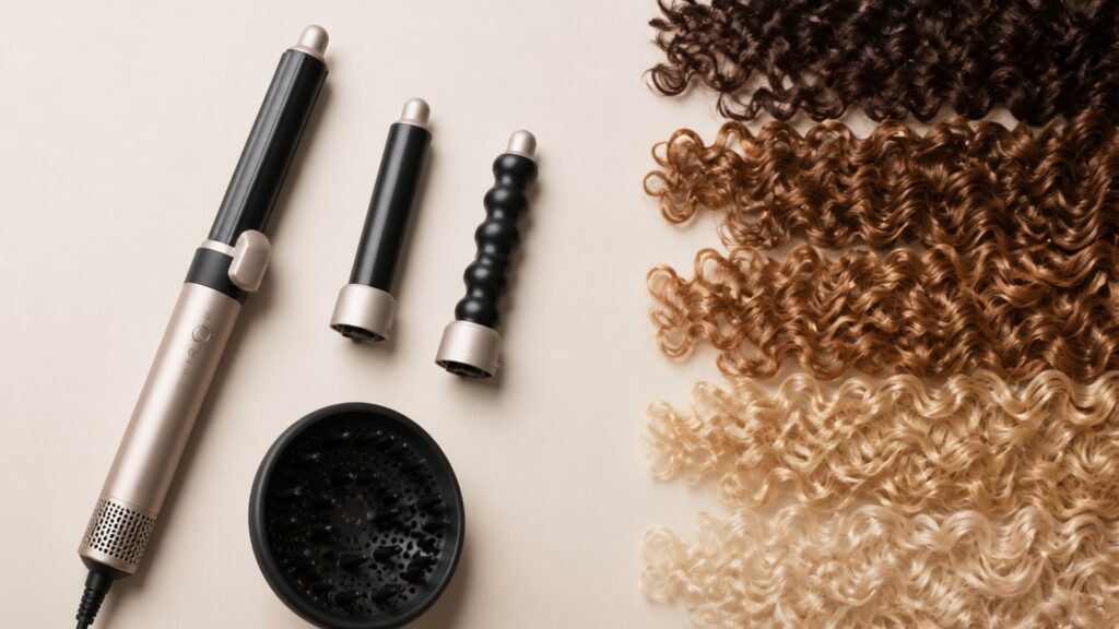 Unbranded editorial arrangement illustrating Multi-Stylers Buying Guide for Curl Definition