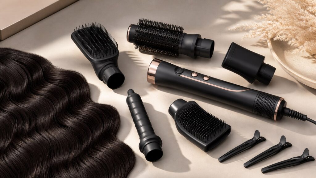 Unbranded editorial arrangement illustrating Multi-Stylers Buying Guide for Thick Hair