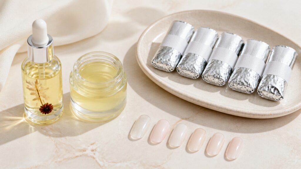 Unbranded editorial arrangement illustrating Nail Polish Buying Guide for At-Home Manicures