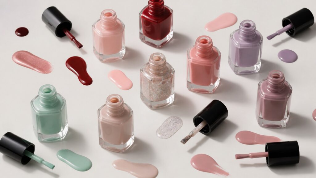 Unbranded editorial arrangement illustrating Nail Polish Buying Guide: How to Choose the Right One