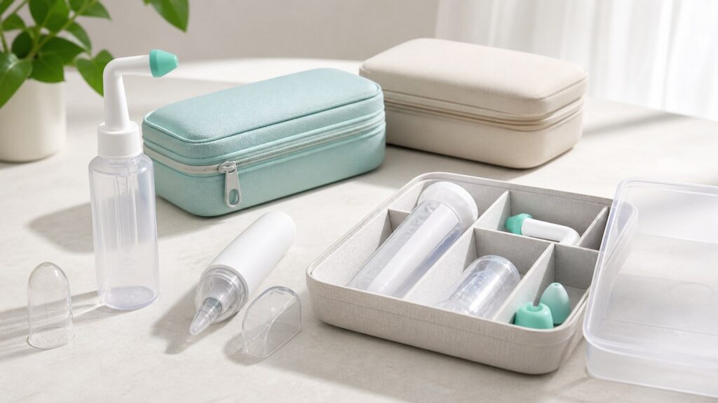 Unbranded nasal irrigation devices products arranged for a careful buying comparison