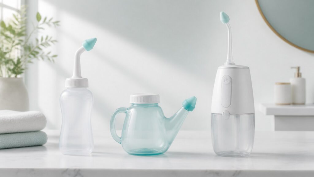 Unbranded nasal irrigation devices products arranged for a careful buying comparison