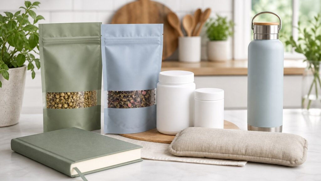 Unbranded natural wellness products arranged for a careful buying comparison