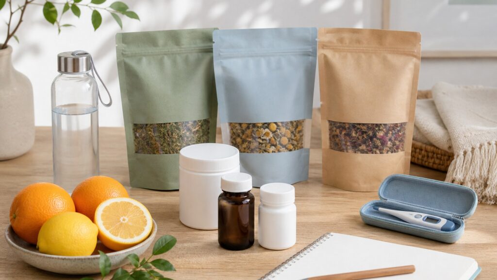 Unbranded natural wellness products arranged for a careful buying comparison