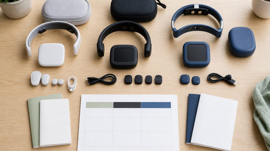 Unbranded neurofeedback & brain stimulation products arranged for a careful buying comparison