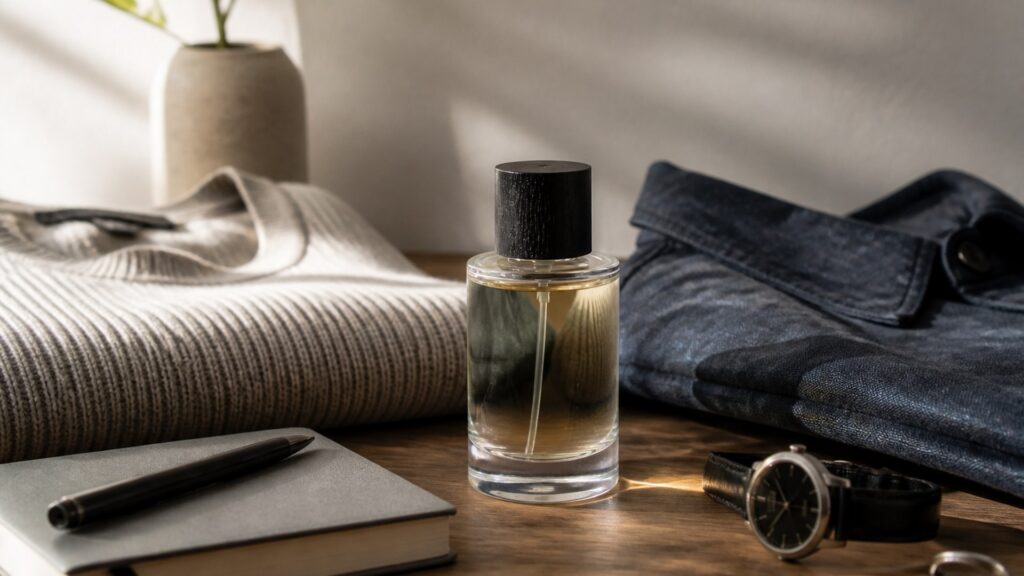 Unbranded editorial arrangement illustrating Niche Fragrance Buying Guide for Everyday Wear