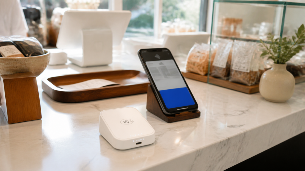 Ultra photorealistic POS hero image for PayPal Zettle Review for Wireless POS Systems