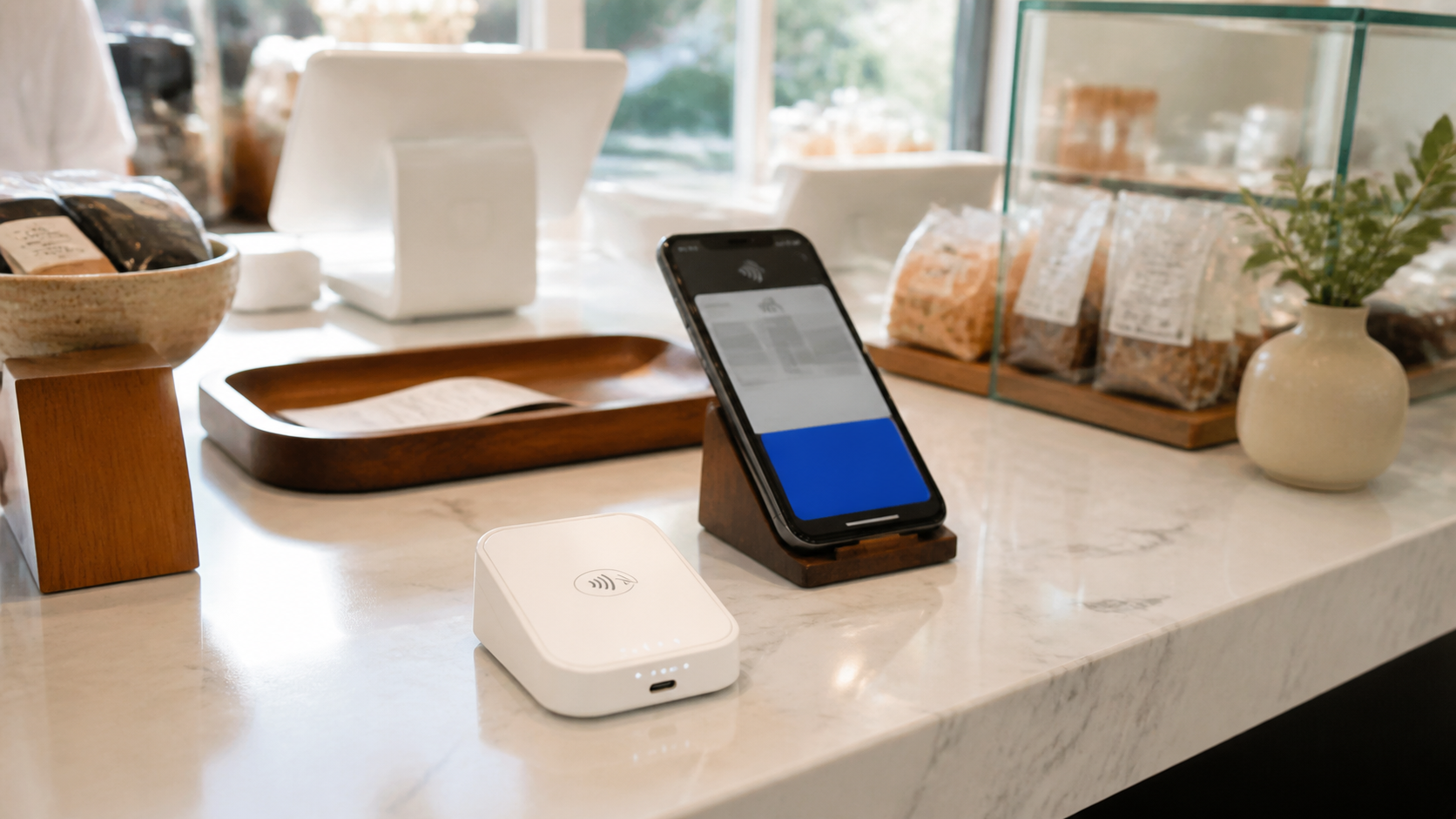 Ultra photorealistic POS hero image for PayPal Zettle Review for Wireless POS Systems