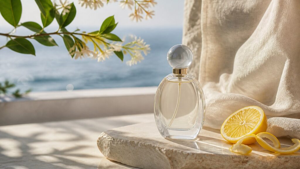 Unbranded editorial arrangement illustrating Perfume Buying Guide for Warm Weather