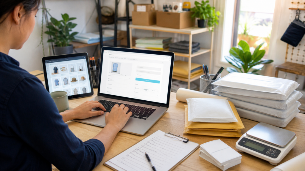 Ultra photorealistic ecommerce shipping operations hero image for Pirate Ship Review: Performance, Pros, and Cons