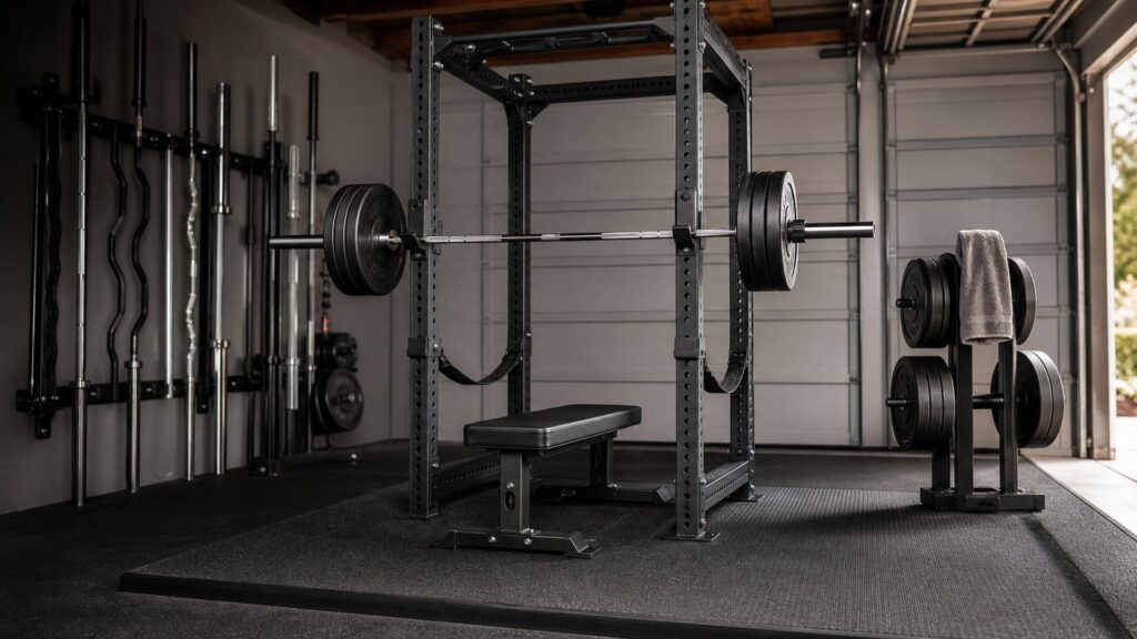 power racks and squat racks for powerlifting arranged in a practical buyer guide scene