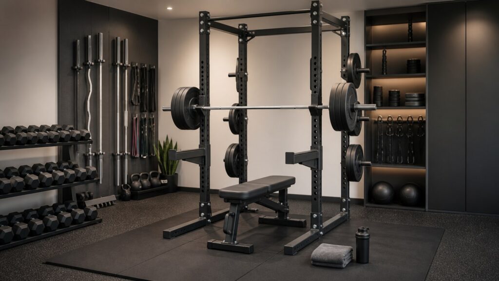 power racks and squat racks for strength programs arranged in a practical buyer guide scene